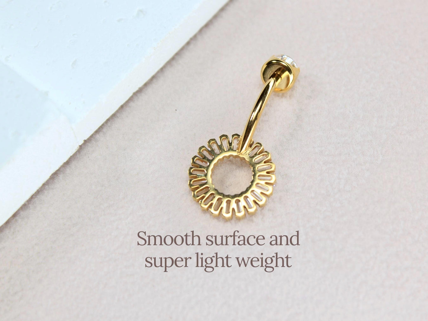 Gold Belly Button Ring, 14G Titanium Internally Threaded CZ Belly Ring, Navel Piercing, Minimalist Body Jewelry