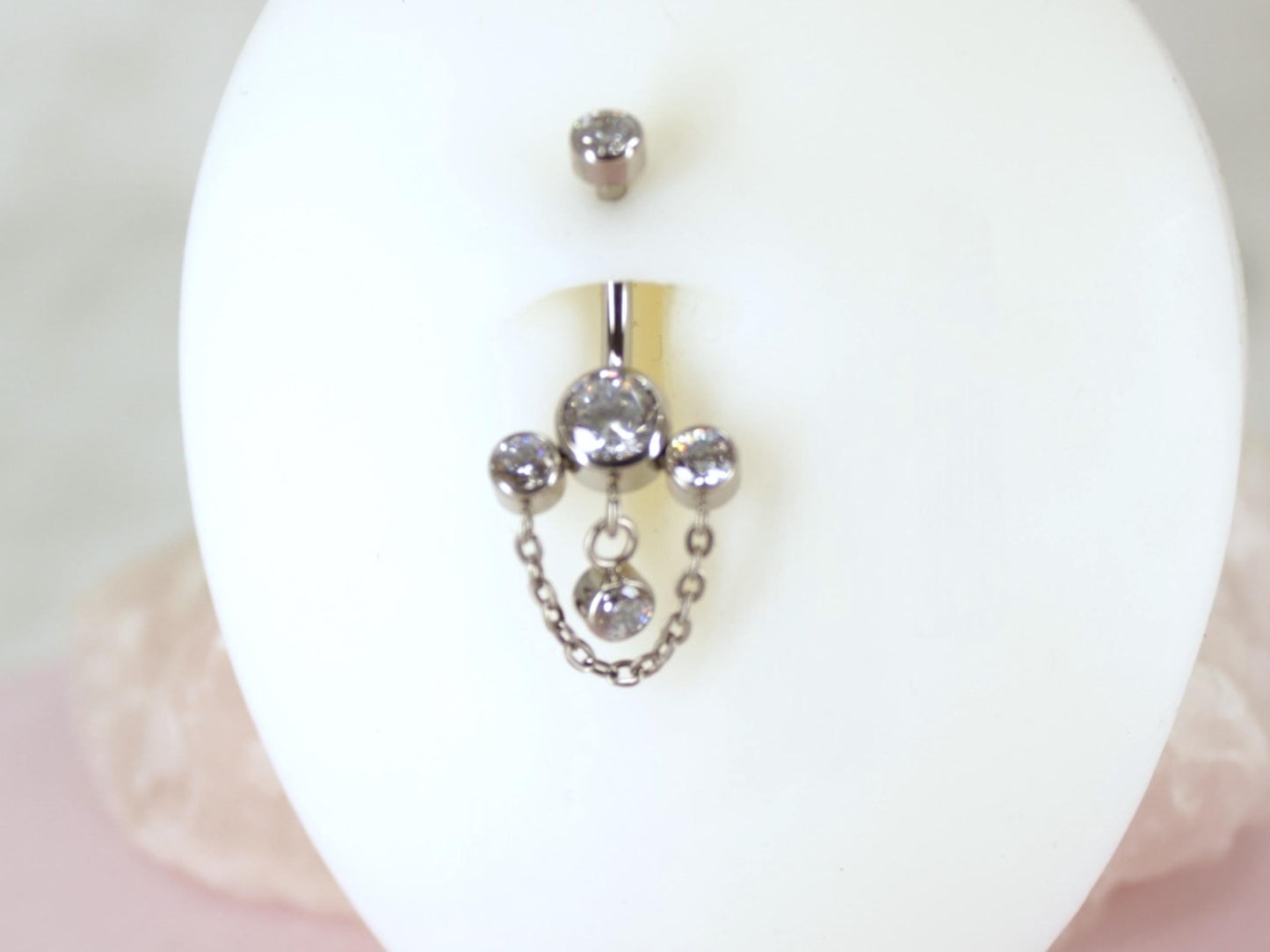 14g Titanium Dangling Chain Belly Button Ring, Dainty Crystal Gem Decor Dangle Chain Belly Button Piercing Jewelry, Navel Piercing Jewelry