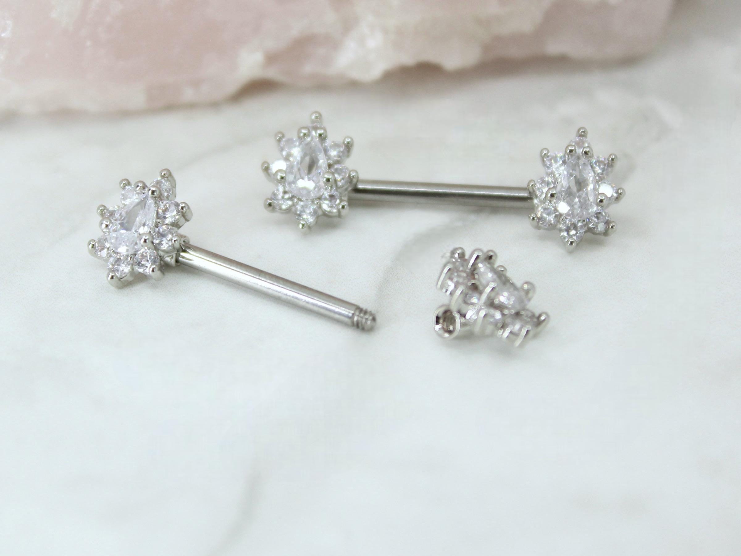 Oval Gem Nipple Ring, Floral Sparkle Gem Nipple Piercing Jewelry Cluster Decor Lightweight Nipple Barbell Ring Body Piercing Jewelry