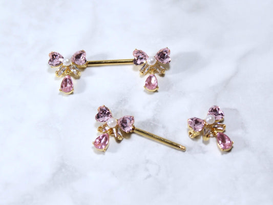 14G Pink Ribbon Bow-Tie Nipple Ring, Dainty Bow Dangling Nipple Piercing Jewelry, Personalized Body Jewelry, Waterproof Nipple Jewelry.