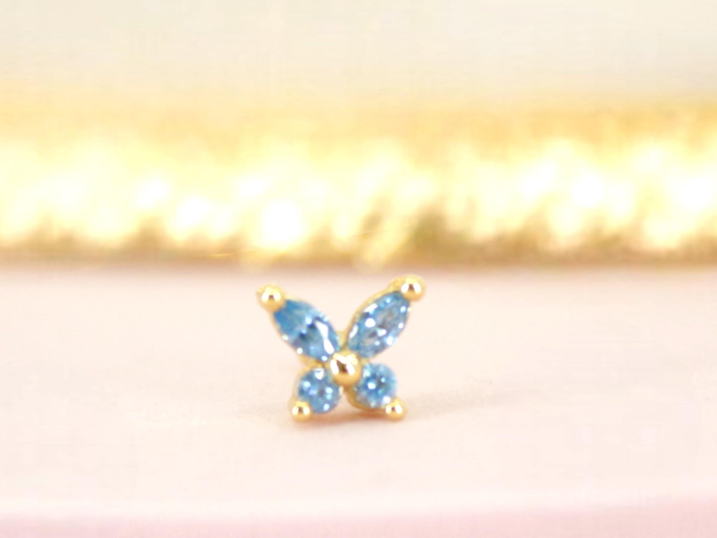 20g Blue Gem Butterfly Nose Ball End Stud.