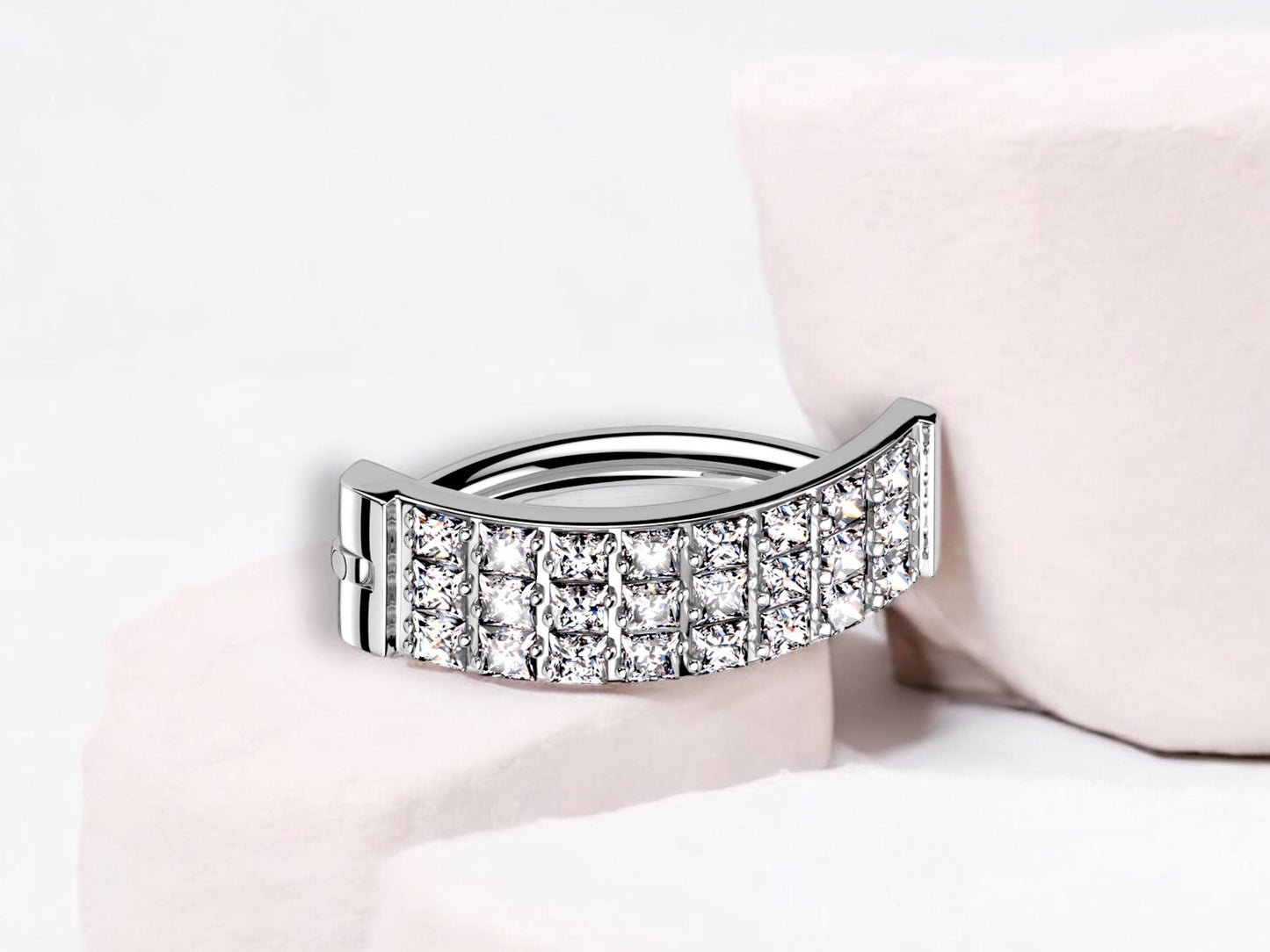 Titanium Silver Belly Clicker Ring, Triple Line Gem Belly Piercing Clicker Ring Jewelry, Minimalist Navel Piercing, 14G Belly Body Jewlery