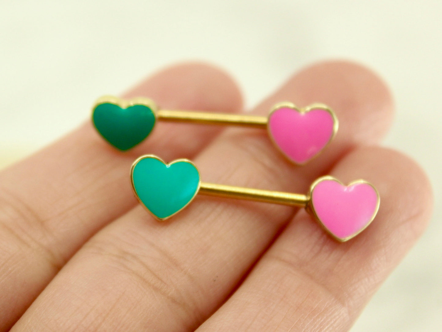 Pink Heart Nipple Ring, Heart End Nipple Barbell, Body Piercing Jewelry, 14g Nipple Barbell Jewelry