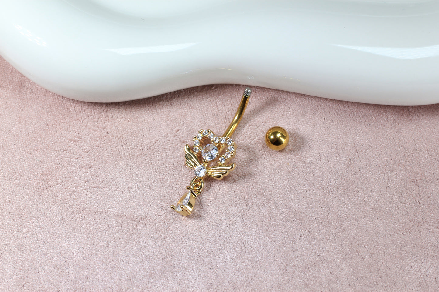 Dainty Gold Heart Belly Button Ring.