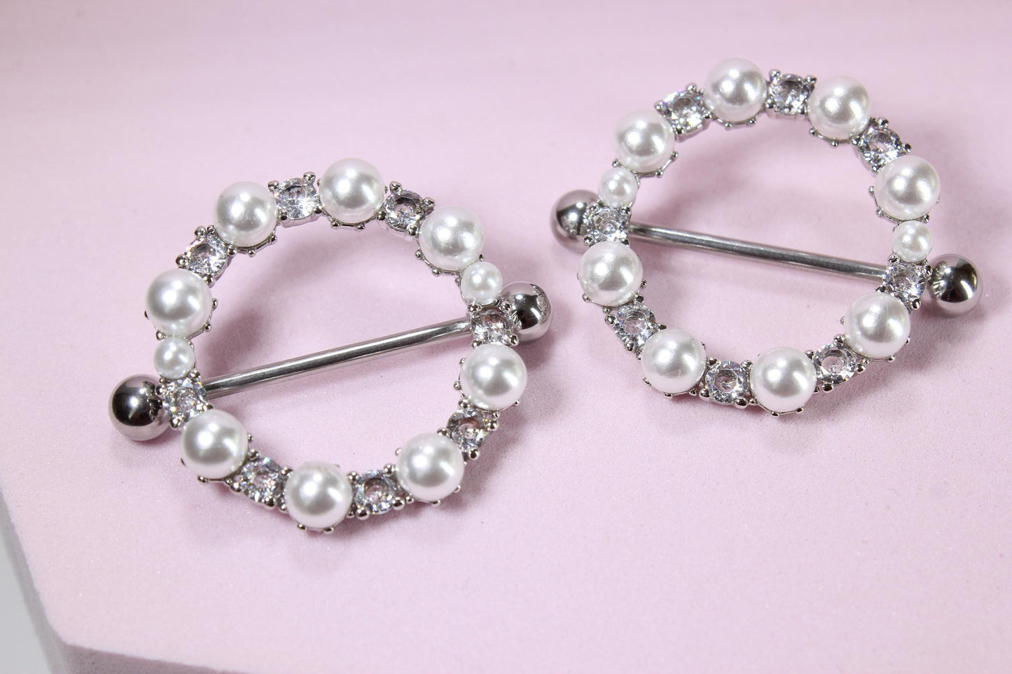 14G Pearl Nipple Ring, Decorative Charm Nipple Barbell Piercing Jewelry, Set of 2 Fancy Nipple Ring Body Jewelry