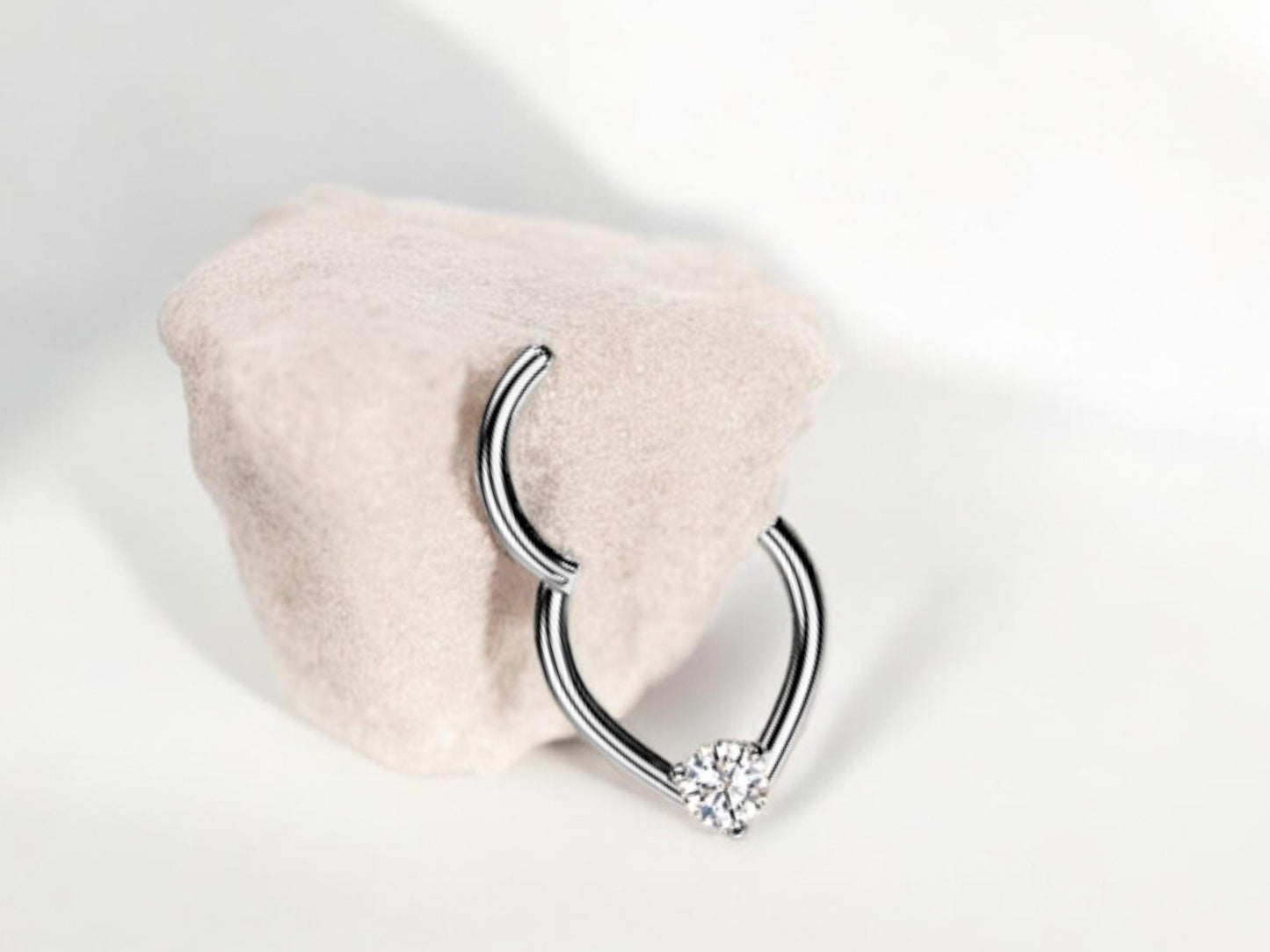 16g Silver Septum Clicker Ring, Teardrop Front CZ Hinged Segment Hoop Ring, Dainty Septum Hoop Jewelry, Nose Piercing, Body Jewelry.