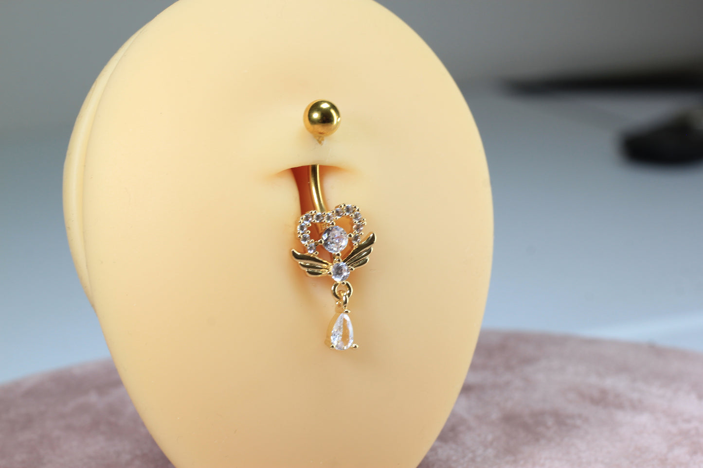 Dainty Gold Heart Belly Button Ring.