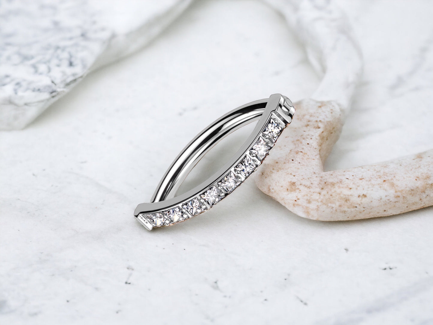 Dainty Silver Gem Titanium Belly Clicker Ring