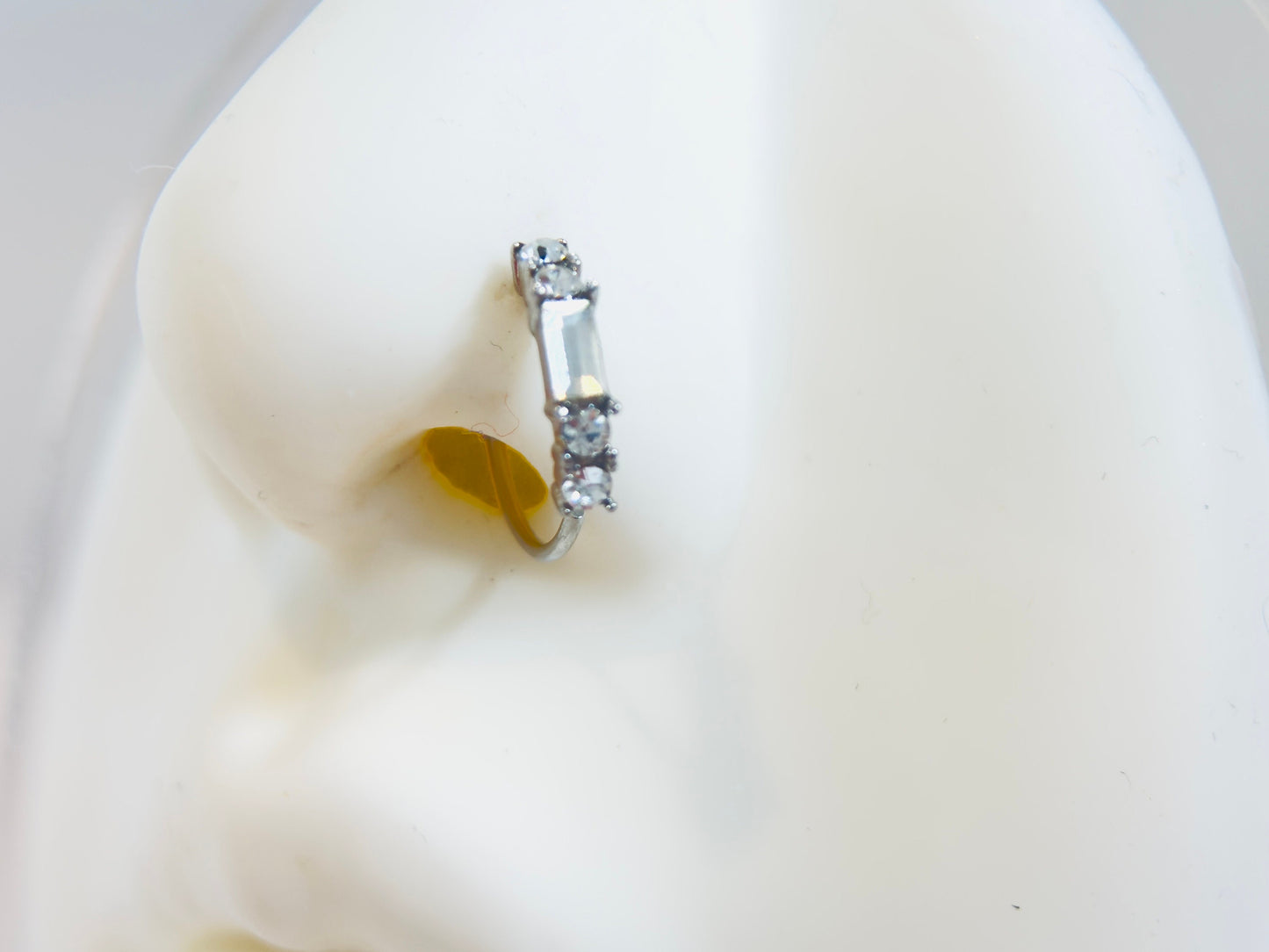 20G Silver Baguette Gem Nose Ring – Dainty Sparkling Bendable Nose Hoop, Silver Nose Piercing Jewelry