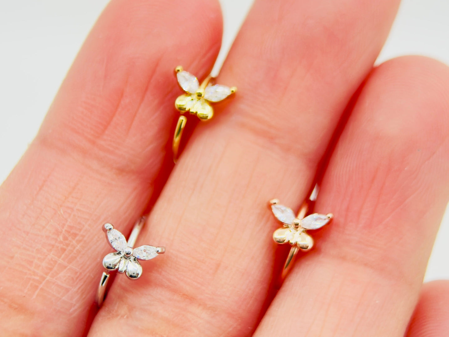 20g Butterfly Nose Hoop Ring, Dainty CZ Gold Bendable Nose Ring Piercing , Minimal Nose Jewelry, Body Piercing Jewelry