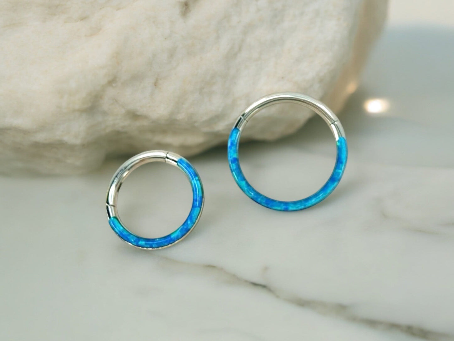 16G Opal Septum Piercing Ring, Blue Opal gem Front Nose Piercing Ring, Opal Decor Septum Piercing Nose Jewelry