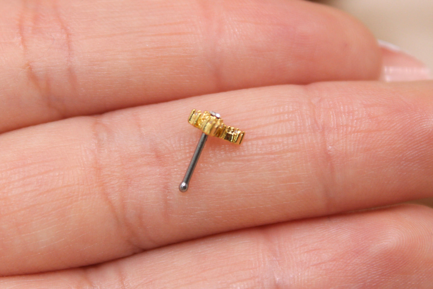 Gold Cross Nose Stud, Sparkle Gem Cross Decor Top Nose Bone Stud, Nose Piercing Stud Jewelry, 20g Nose Stud