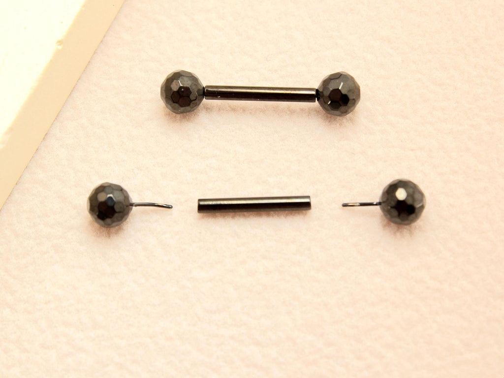 Titanium Black Threadless Nipple Barbell, 14G Disco Ball End Push In Nipple Ring Jewelry, Pair of Nipple Piercing,Body Jewelry,Nipple sheild