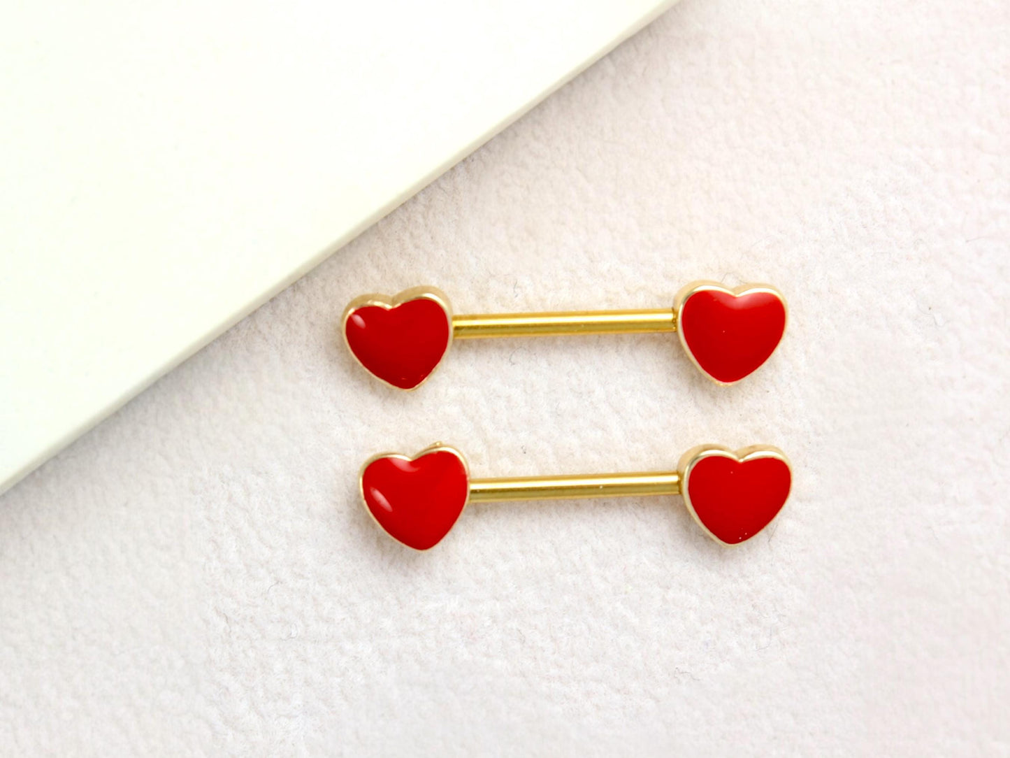Red Heart Nipple Barbell, 14g Heart End Nipple Ring, Red Nipple Piercing Jewelry, Set of 2 Nipple Barbell Jewelry, Body Jewelry,