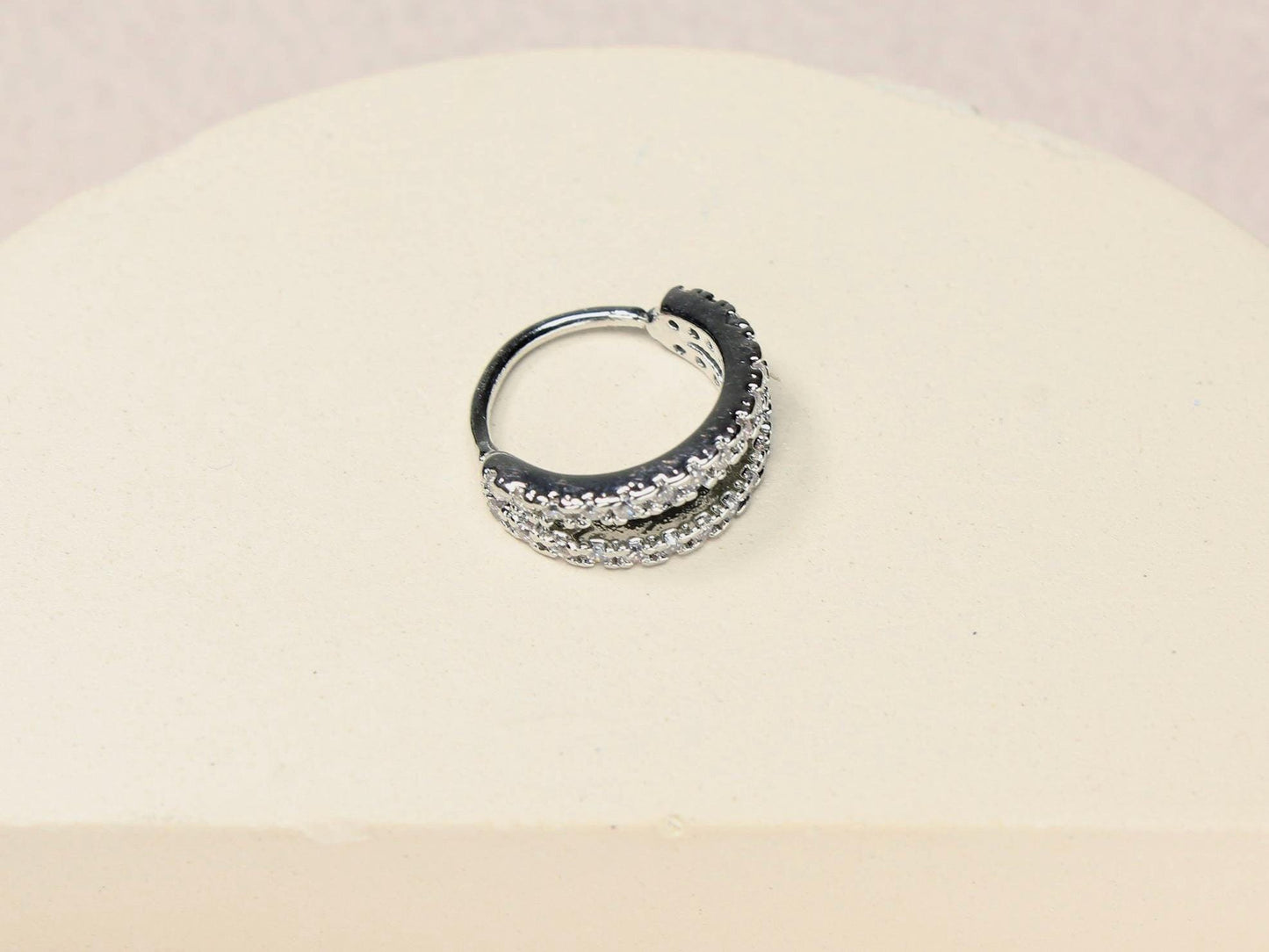 Dainty Nose Hoop Ring, 20G Silver Double line Sparkle Gem Bendable Nose Ring, Nose Piercing Jewelry, Cartilage Piercing, Body Jewelry