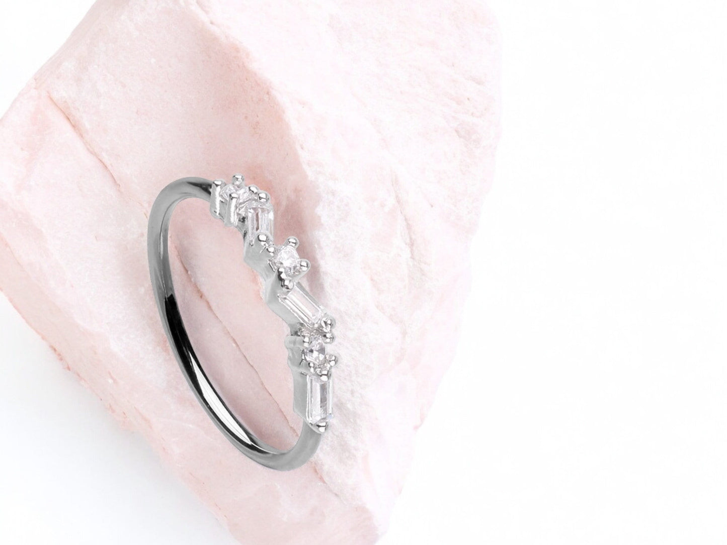 20g Silver Baguette Gem Nose Ring Hoop. Bendable nose ring. Nose Piercing jewelry.
