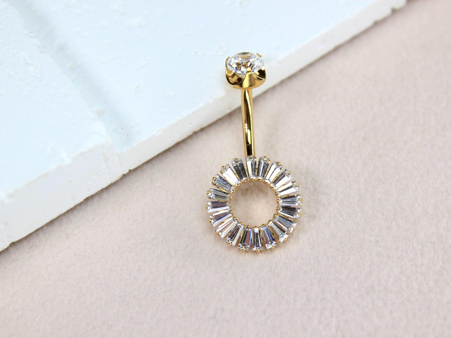Gold Belly Button Ring, 14G Titanium Internally Threaded CZ Belly Ring, Navel Piercing, Minimalist Body Jewelry