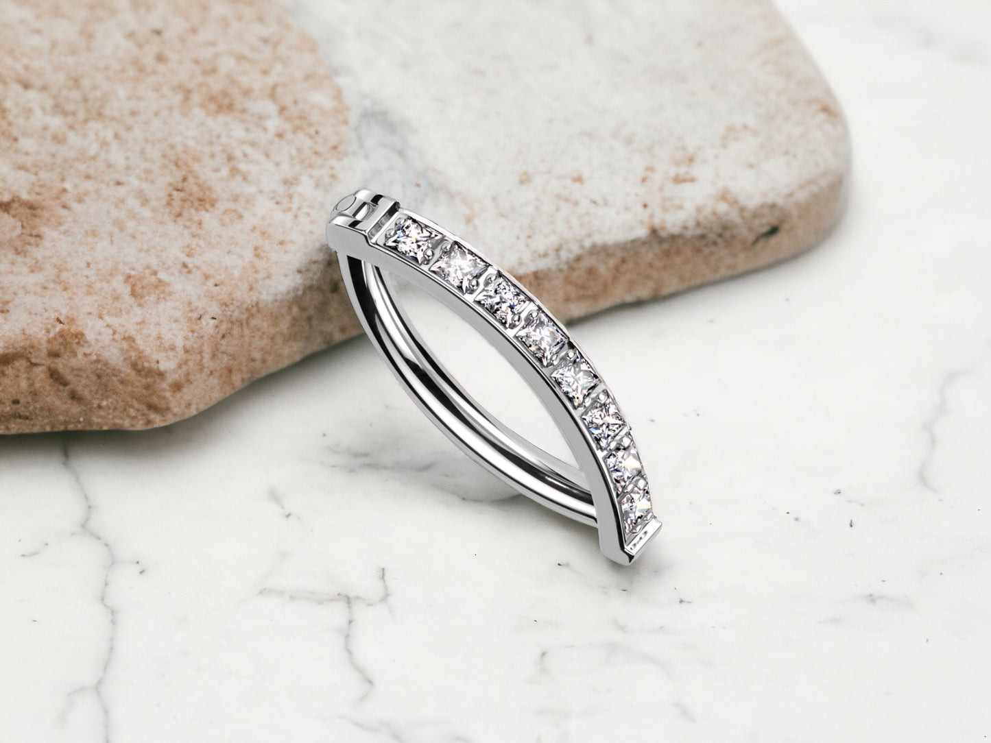 Dainty Silver Gem Titanium Belly Clicker Ring
