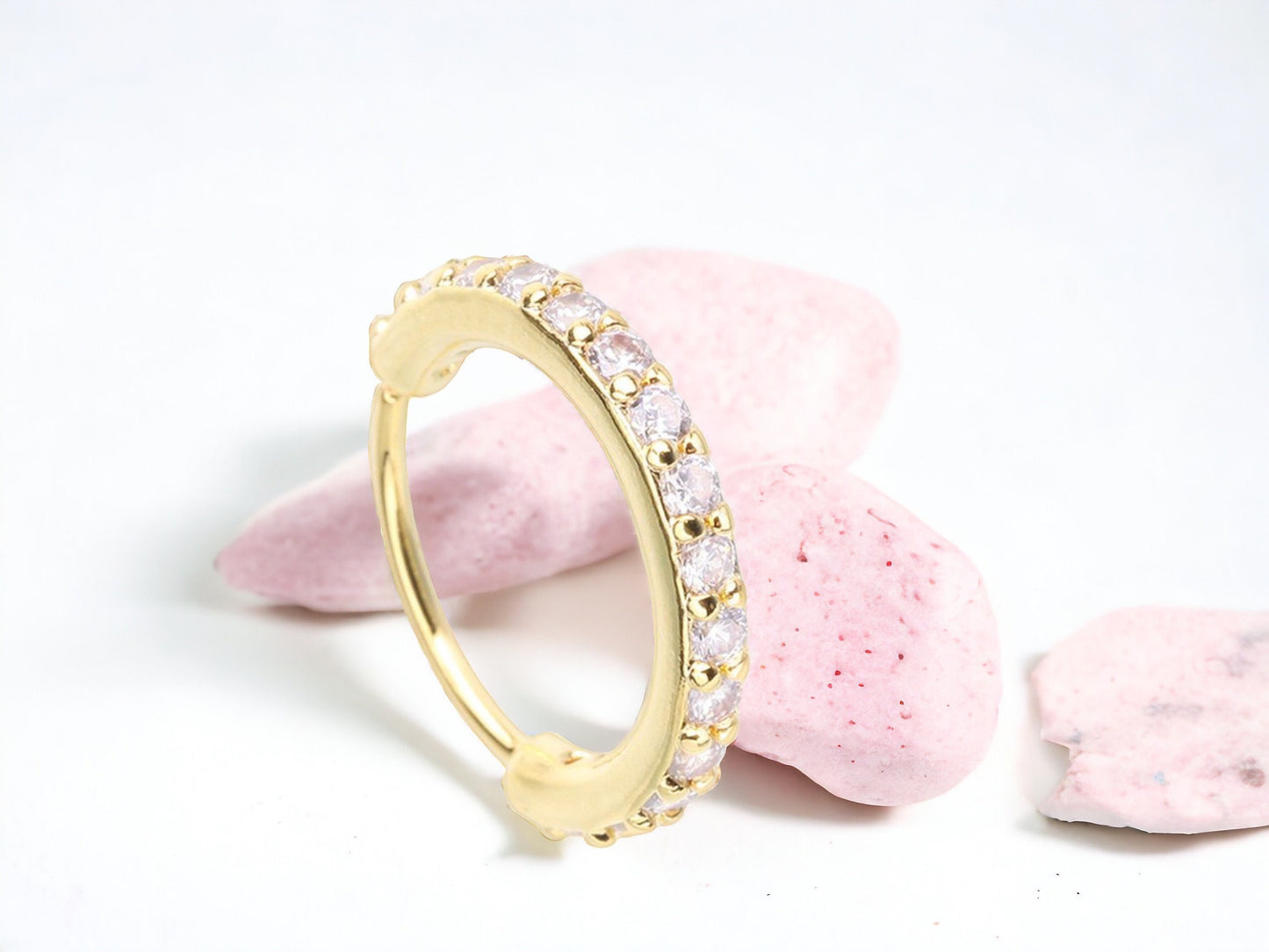 20g Gold Nose Ring, Simple Style Sparkle CZ Bendable Nose Hoop, Nose Piercing Jewelry Ring, Cartilage Earring, Multipurpose Hoop Ring