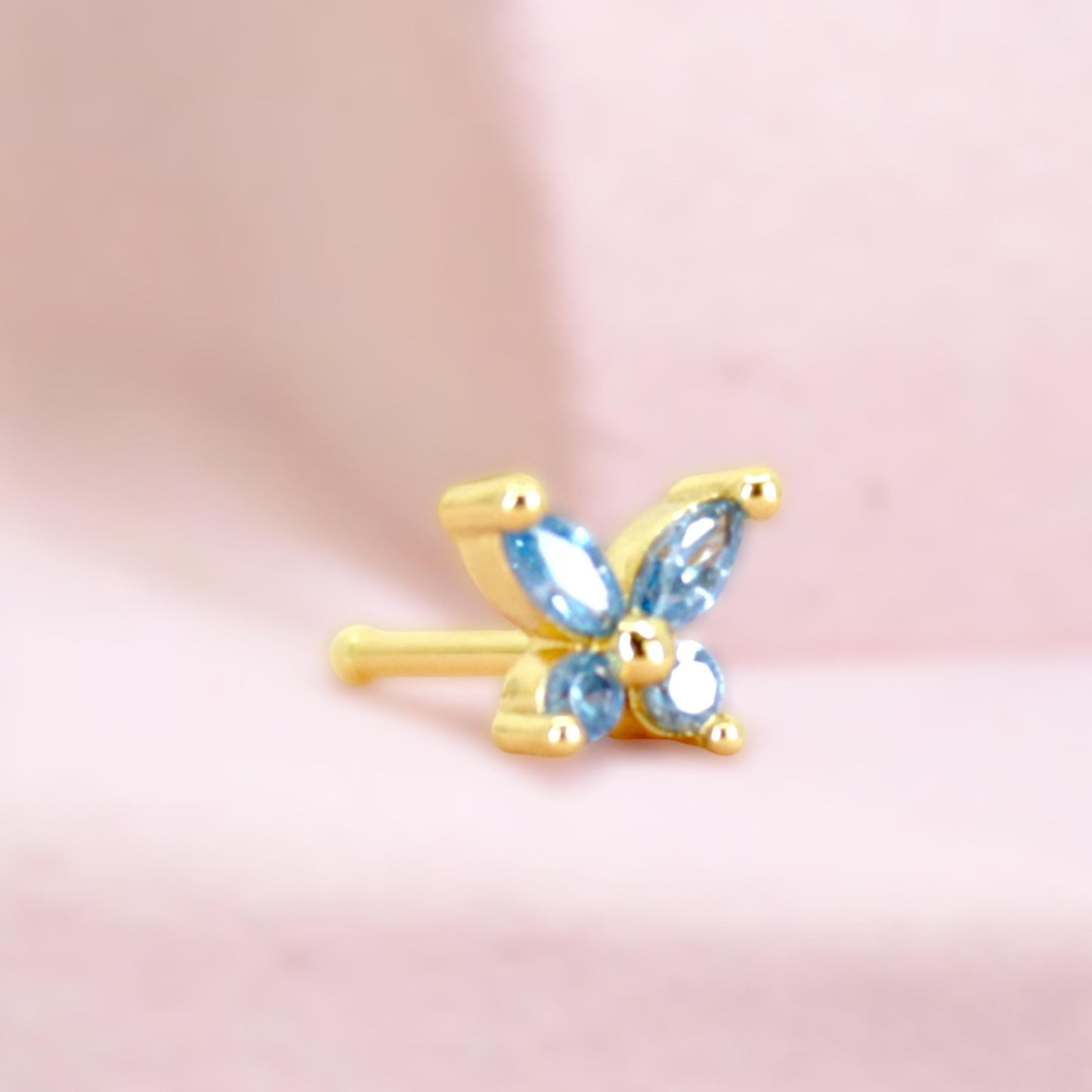 20g Blue Gem Butterfly Nose Ball End Stud.