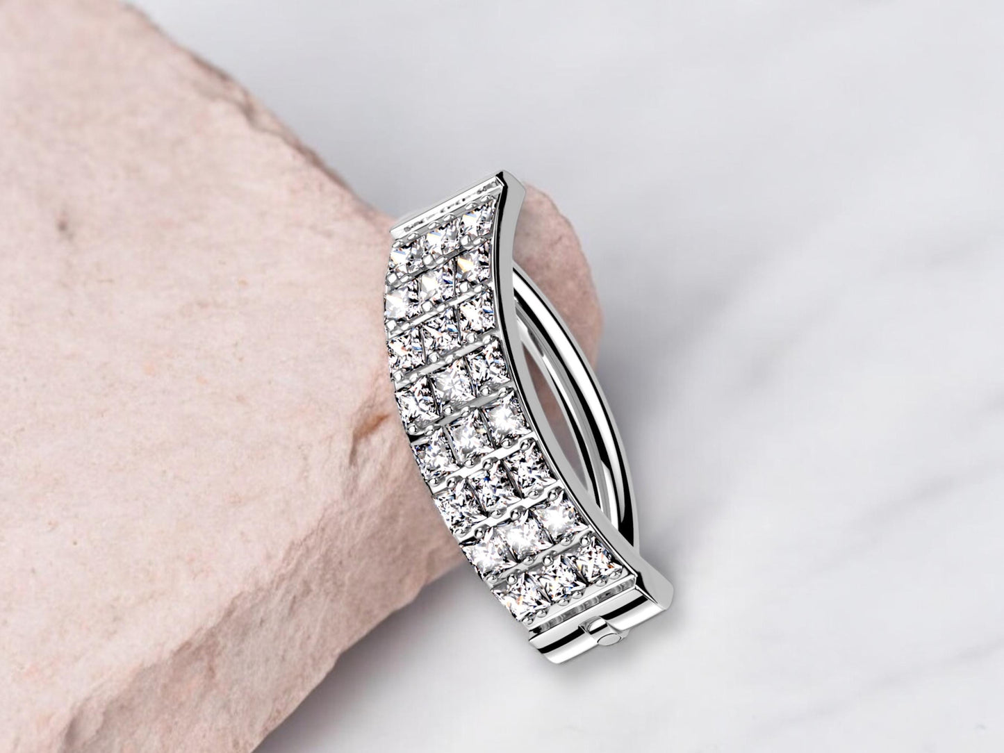 Titanium Silver Belly Clicker Ring, Triple Line Gem Belly Piercing Clicker Ring Jewelry, Minimalist Navel Piercing, 14G Belly Body Jewlery