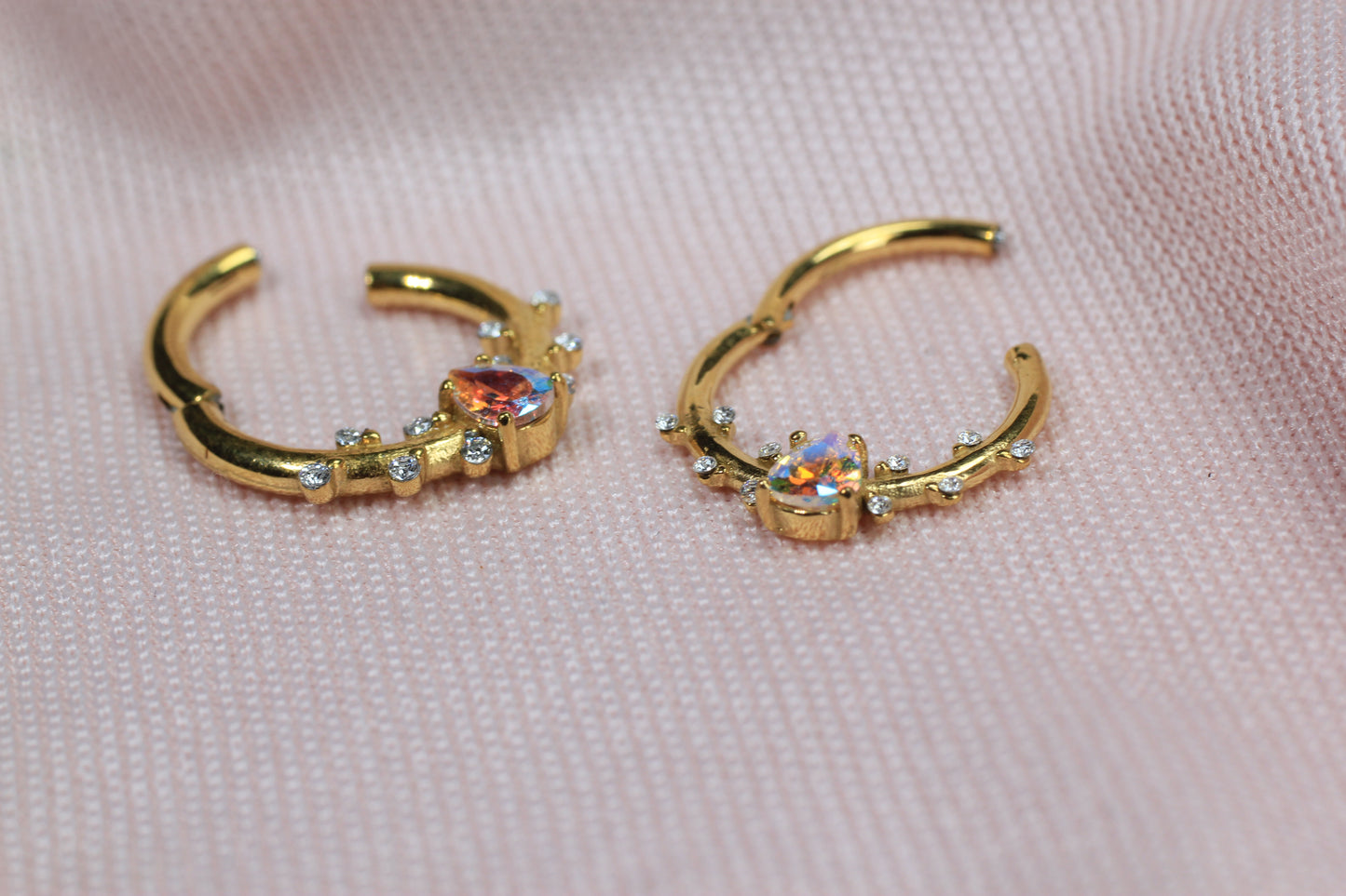 Dainty Gold Teardrop CZ Septum Clicker Ring.