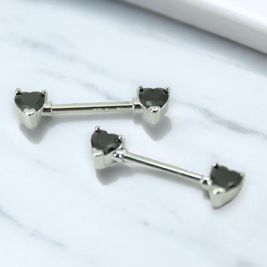 14g Black Heart Nipple Barbell, Heart End Nipple Ring Jewelry, Body Piercing Jewelry, Custom Body Jewelry