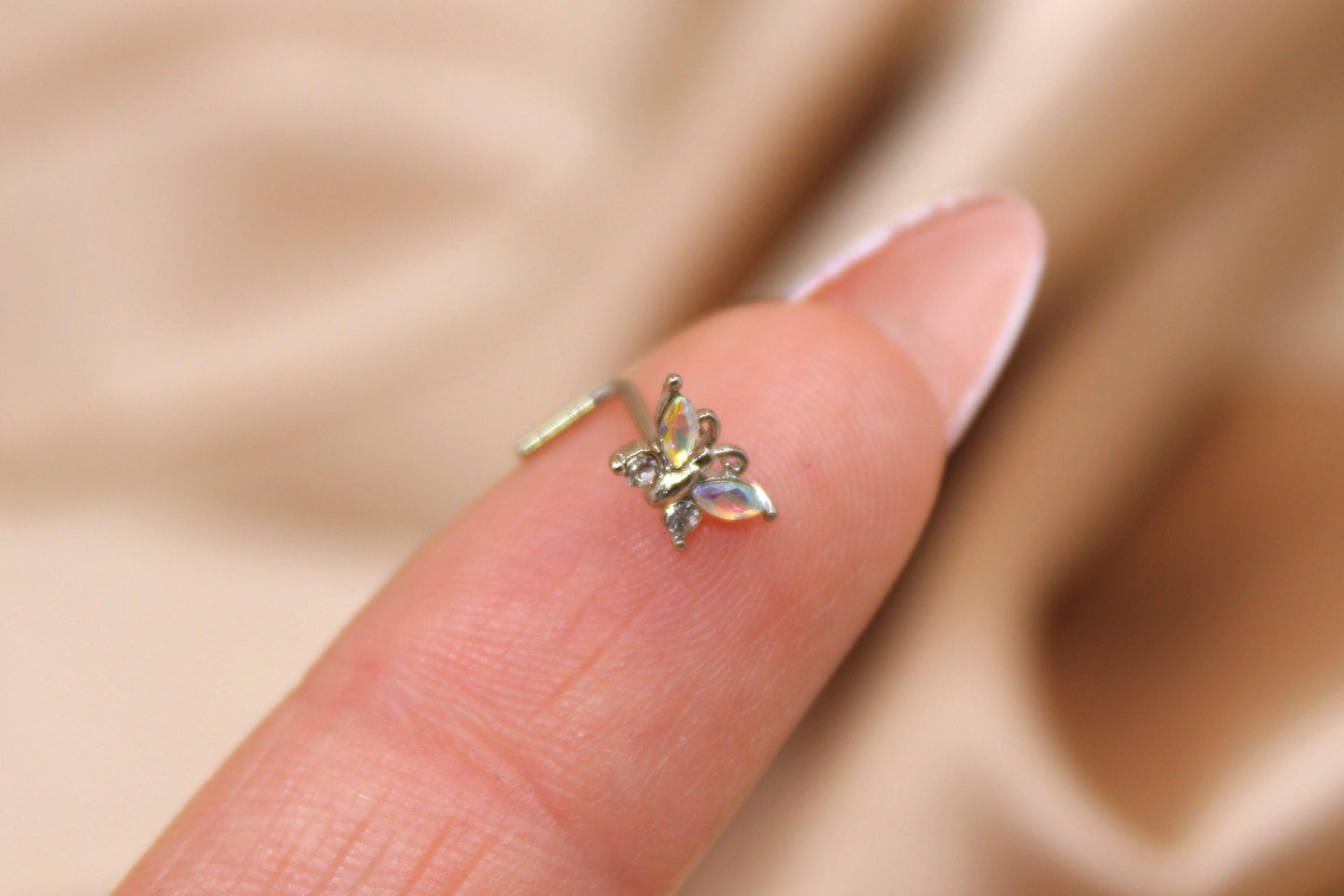 Butterfly Nose Stud, Ball End Sparkle Butterfly Decor Nose Piercing Jewelry, 20g L Bend Nose Stud, Dainty Body Jewelry.