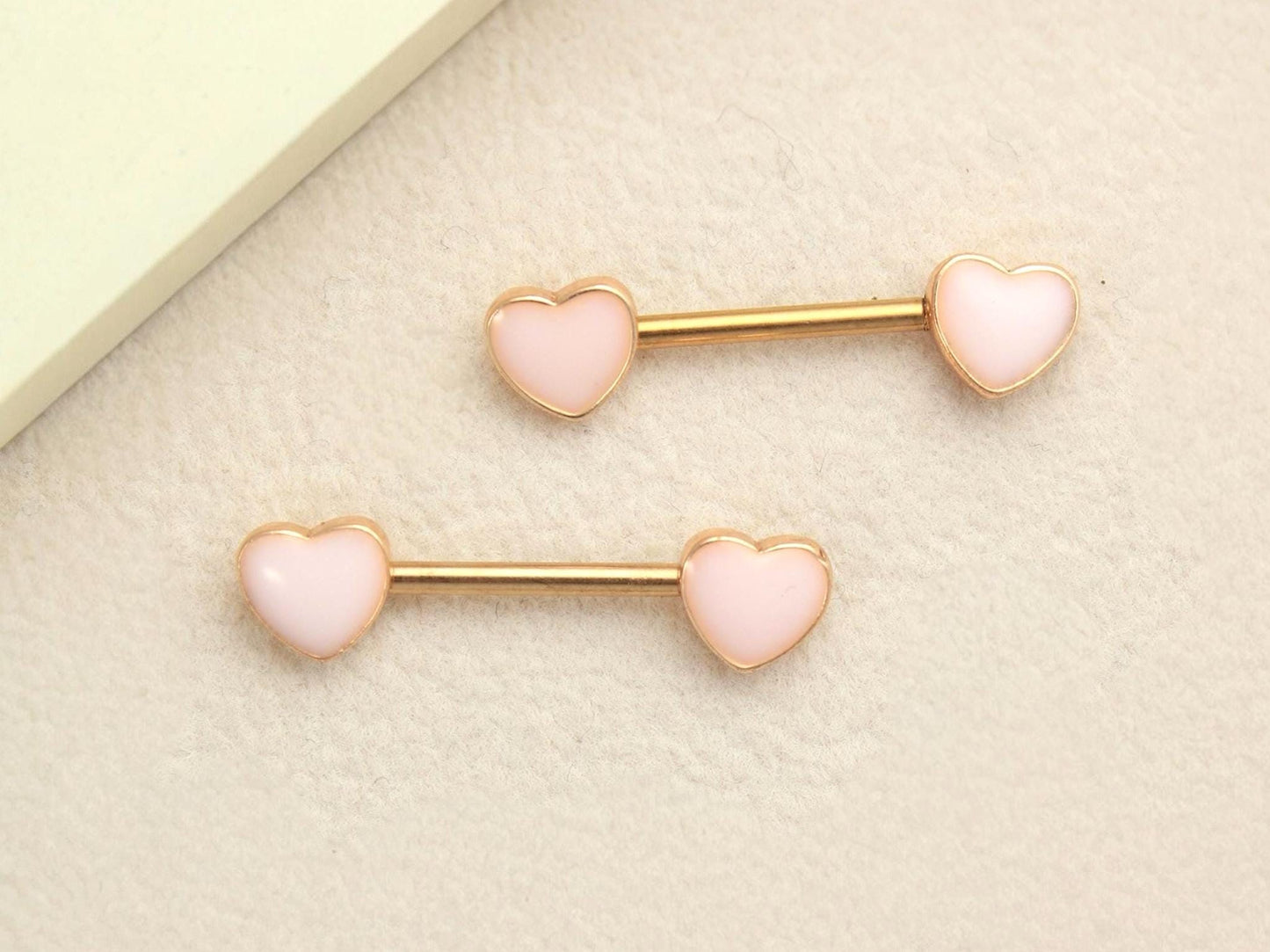 14g Heart Nipple Barbell, Pink Heart Nipple Ring, Set of 2 Rose Gold Nipple Piercing Jewelry, Body Jewelry, Nipple Piercing Jewelry
