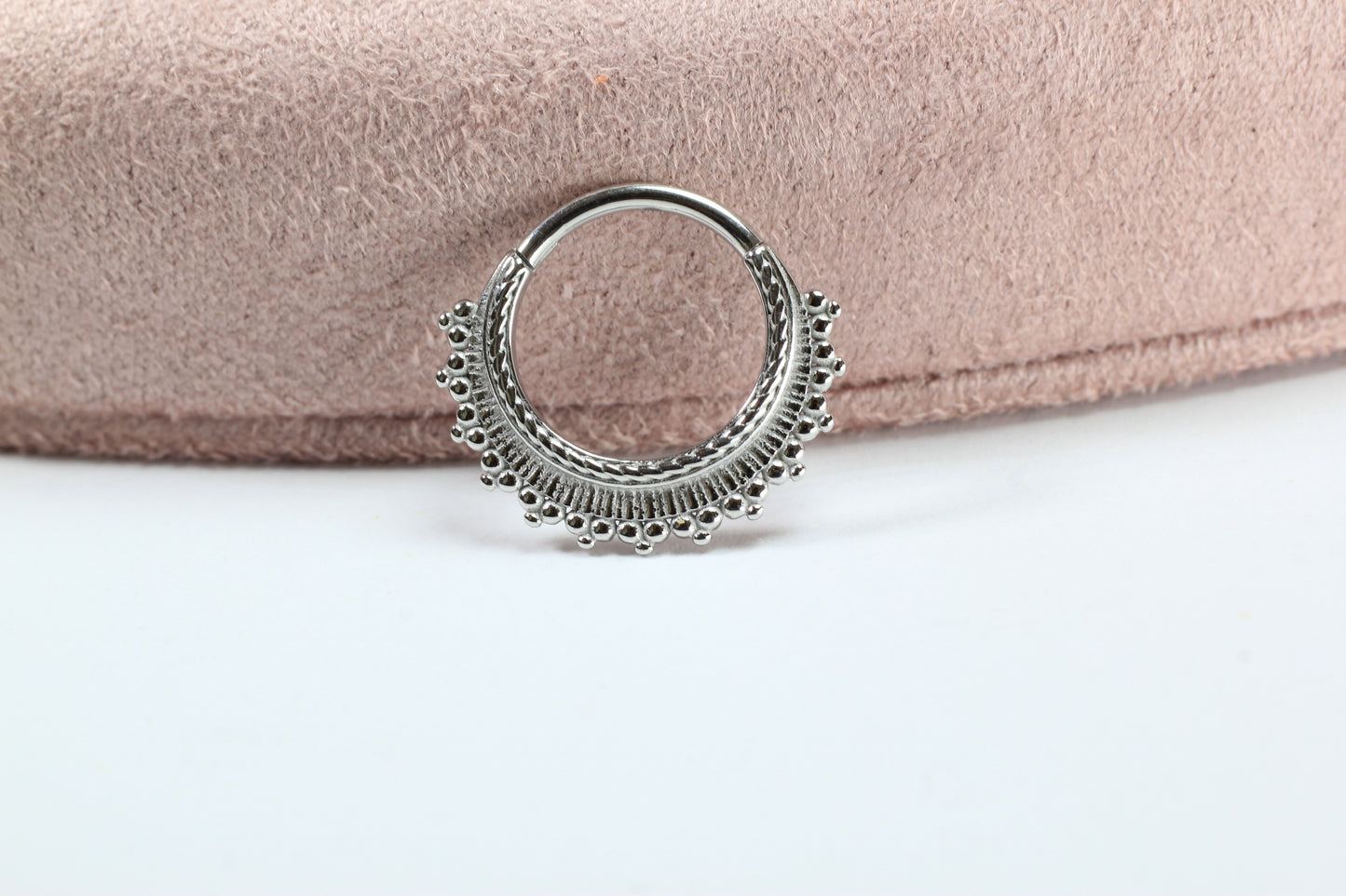 16g Silver Beaded Septum Clicker Ring.