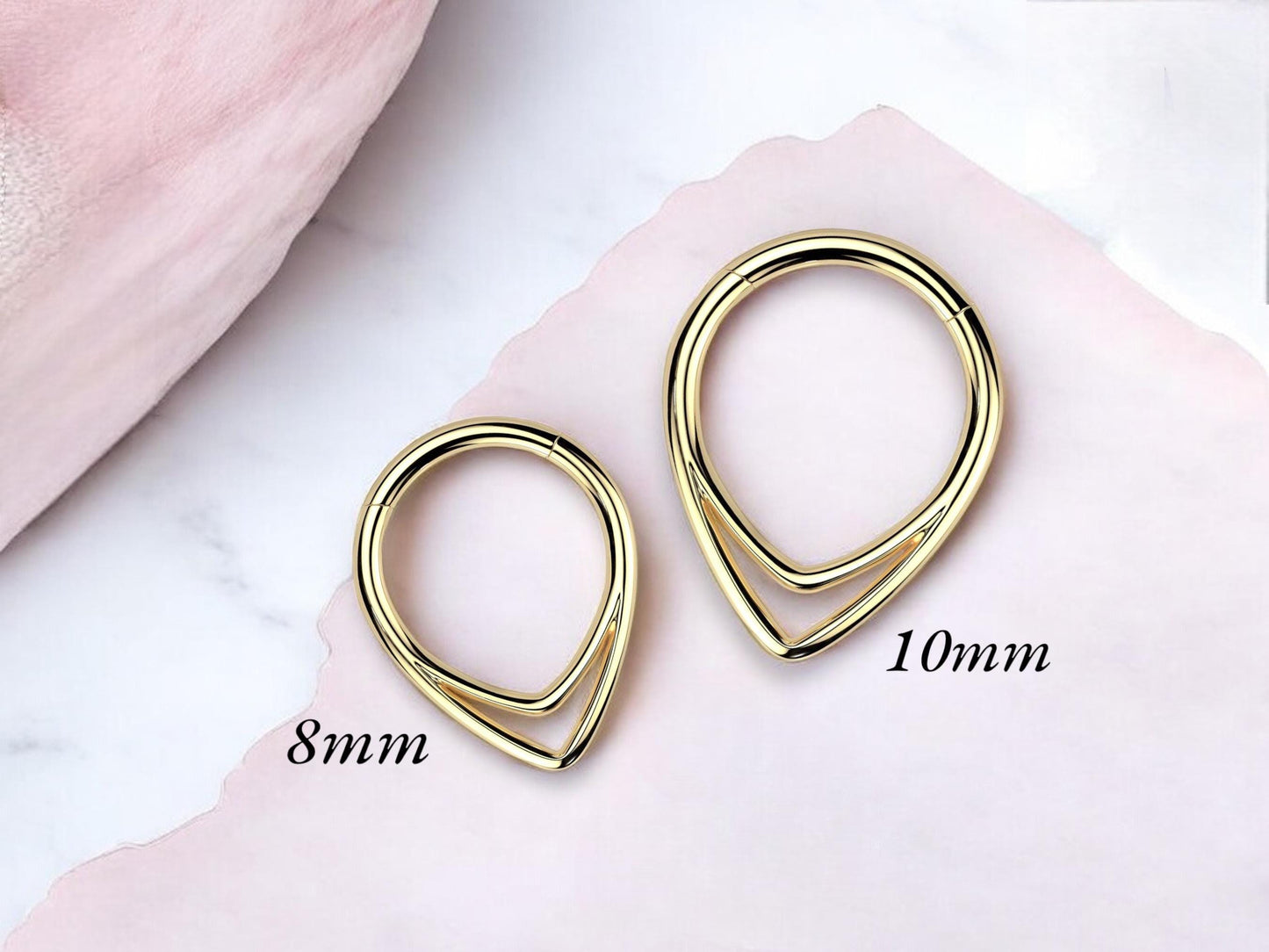 16g Gold Chevron Septum Ring, Titanium Double Line V Shape Septum Clicker Hoop Ring,Gold Hinged Segment Septum, Nose Piercing Body Jewelry