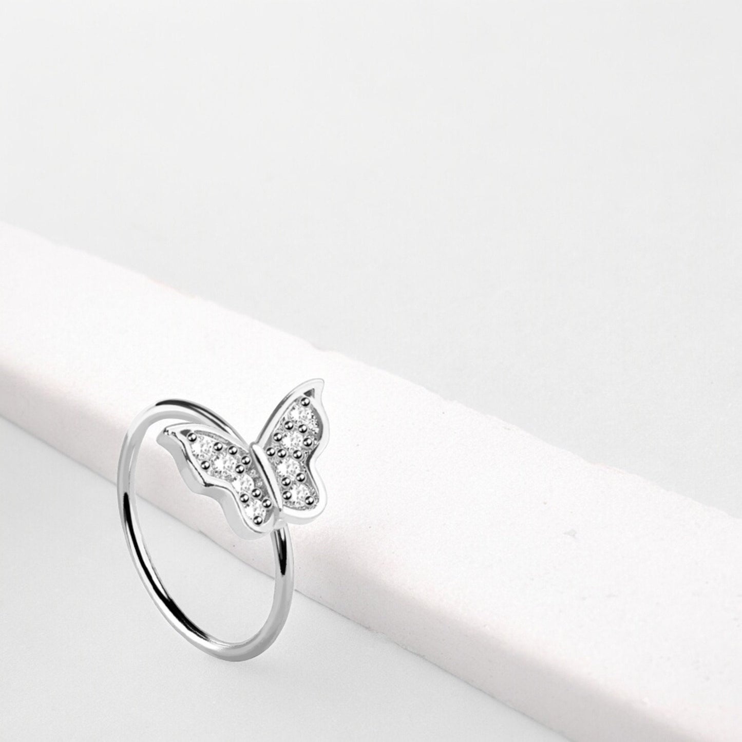 20G Dainty Butterfly Nose Ring Hoop – CZ Butterfly Bendable Nose Hoop, Surgical Steel Nose Piercing Jewelry