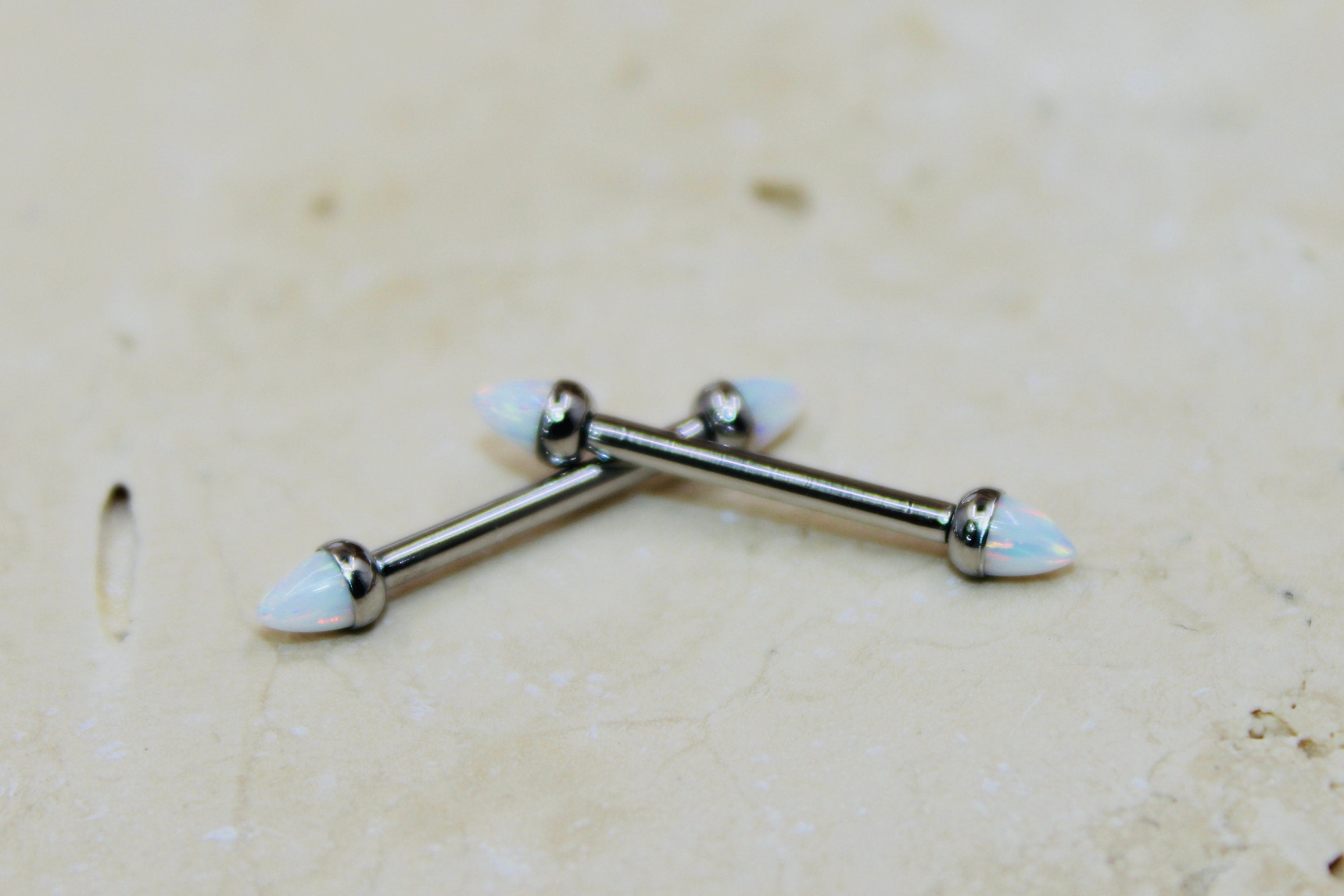 Internally Threaded Opal Nipple Barbell, White Opal Cone Smooth Comfortable Fit Nipple Piercing Ring Jewelry