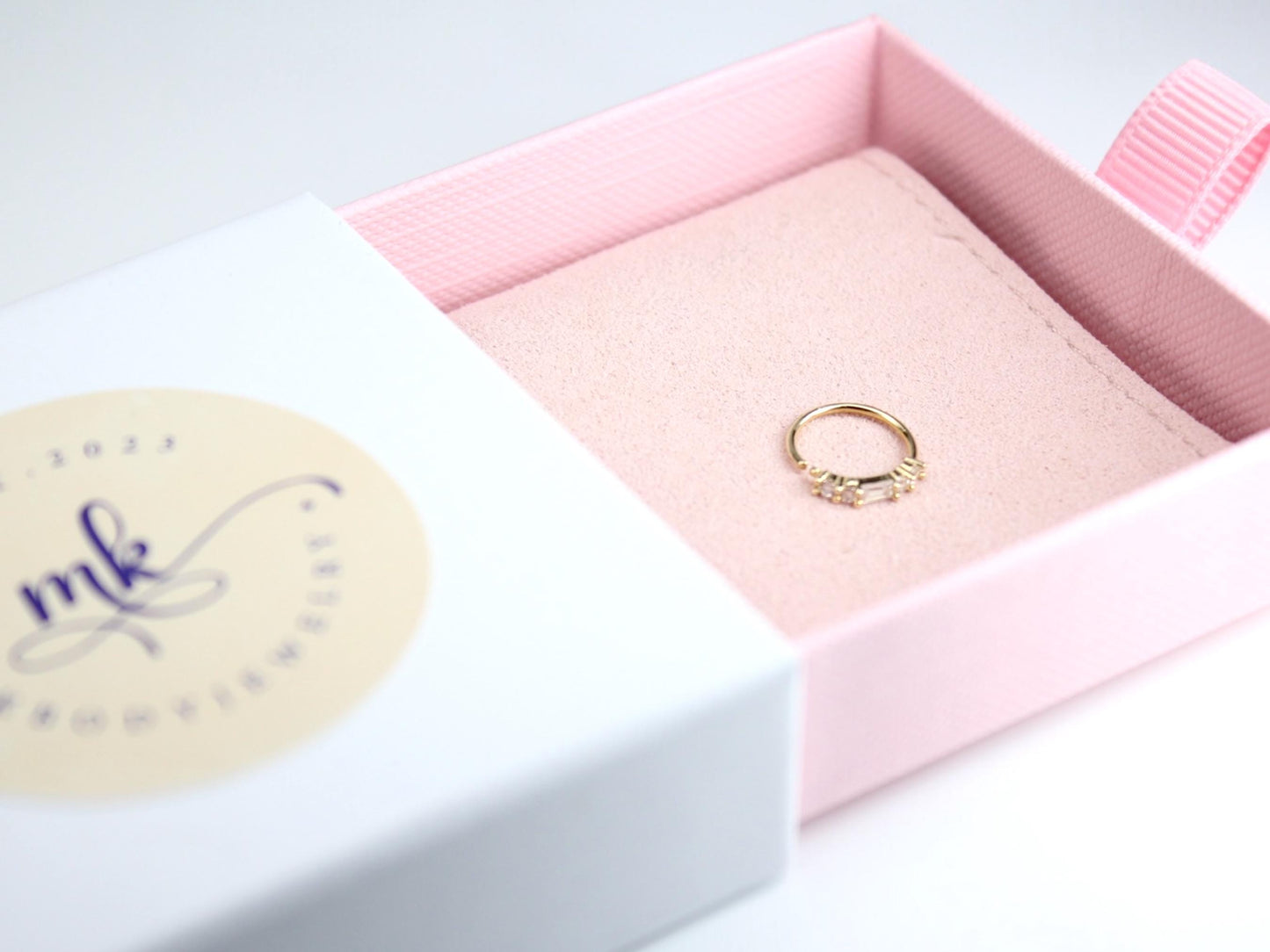 14K Gold Baguette Nose Ring, 20g Dainty Crystal Gold Nose Hoop Ring Jewelry, Minimalist Bendable Nose Piercing Jewelry, Gold Jewelry