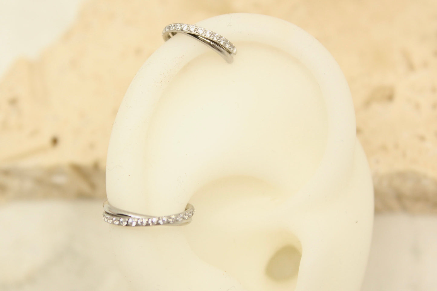 New • Silver Dainty CZ Paved Conch Ring Clicker, CZ Criscross Hoop Ring, Conch Clicker Hoop Ring, Septum Daith Cartilage Waterproof Earrings