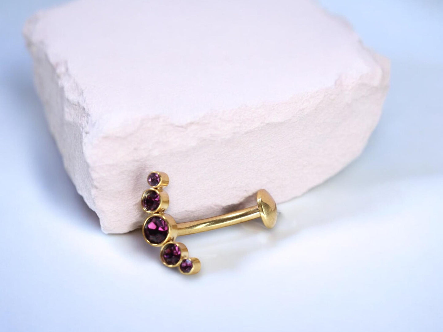 14G Titanium Gold Purple Gem Threadless Belly Button Ring
