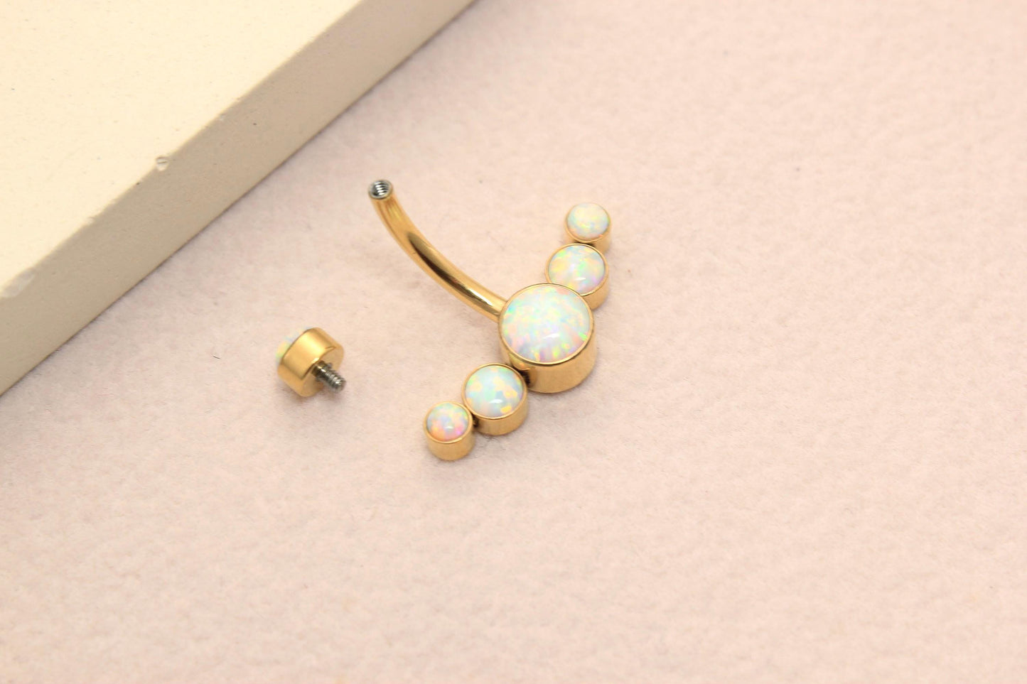 14g Opal Belly Button Ring, Titanium Gold Opal Gem Belly Ring, Navel Piercing, Hypoallergenic Body Jewelry