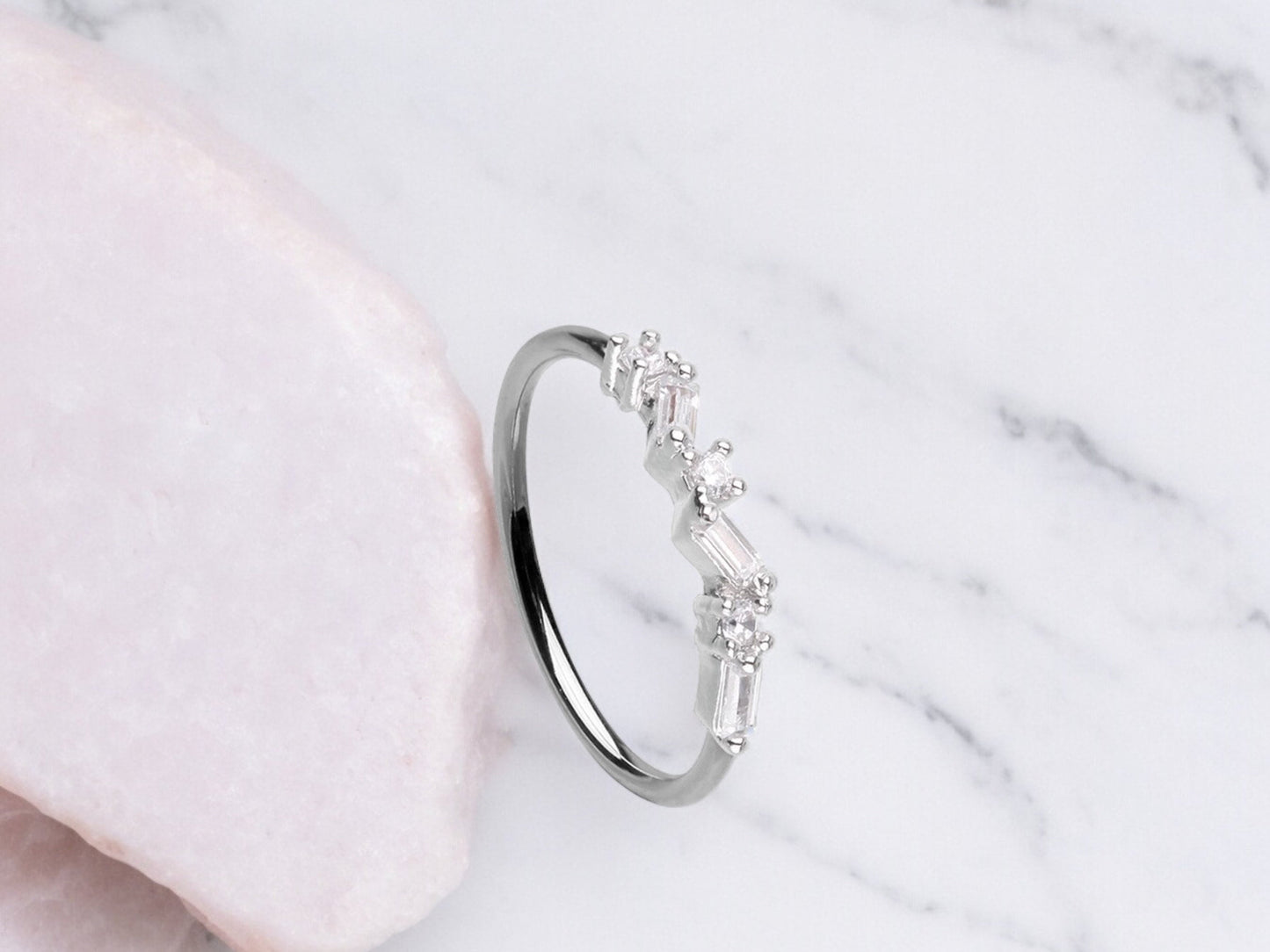 20g Silver Baguette Gem Nose Ring Hoop. Bendable nose ring. Nose Piercing jewelry.