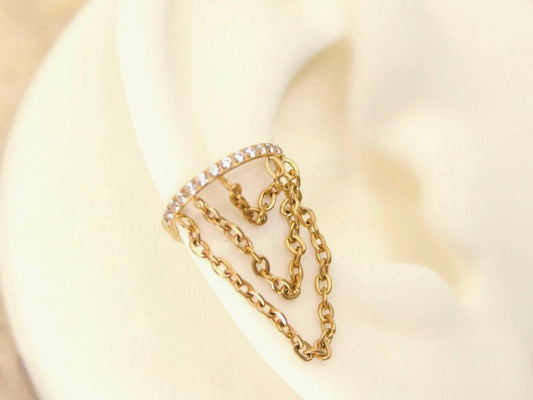 New • Dangling Chain Conch Hoop, Triple Chain Dangle Hoop Ring, Titanium Conch Cartilage Piercing Clicker Hoop Ring, Dangle Hoop Earring