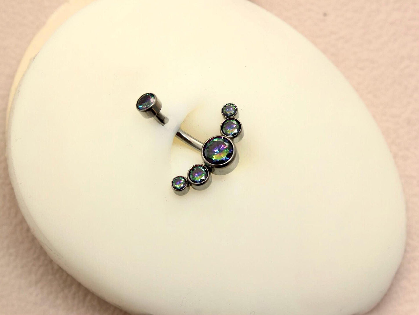 Titanium Belly Button Ring, 14G Vitrail Bezel Belly Ring, Navel Piercing Jewelry, Body Jewelry, Belly Piercing Ring, Titanium Jewelry