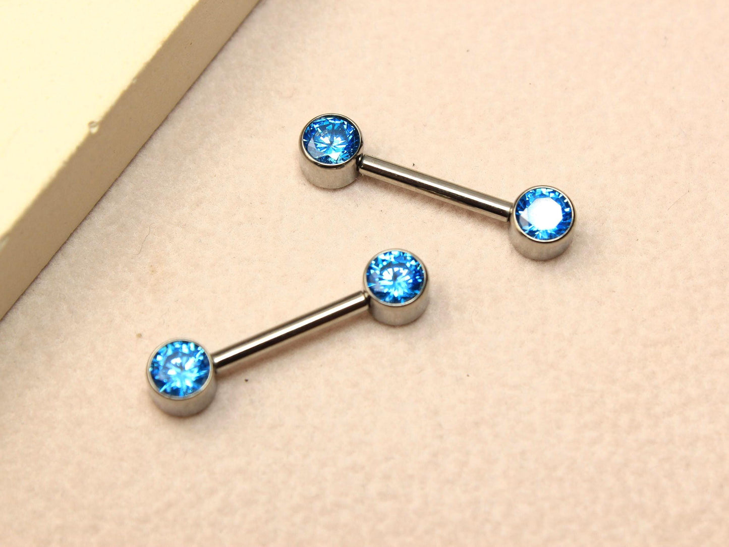 14g Titanium Nipple Barbell, Internally Threaded Bezel Set Nipple Piercing Ring, Set of 2 Body Piercing Jewelry