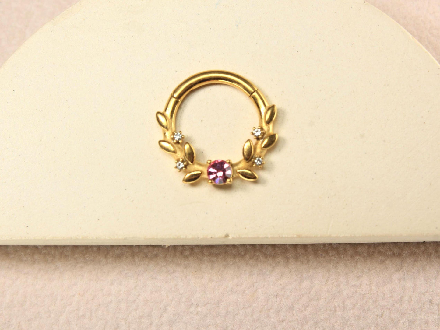 Gold Prong Set Septum Clicker Ring, 14g  Pink Gem Septum Ring Piercing, 16g Gold Clear Gem Nose Septum Jewelry, Body Piercing Jewelry