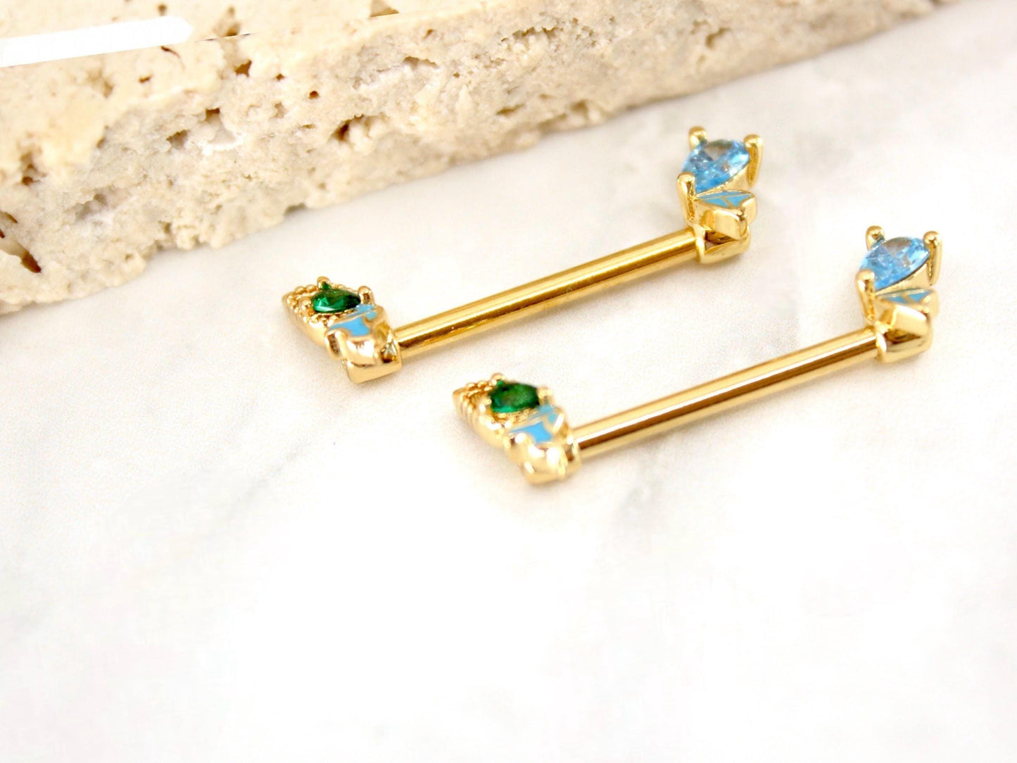 NEW • Dainty Butterfly Ends Nipple Ring,14G Dainty Butterfly Nipple Piercing Jewelry, Set of 2 Nipple Barbell Jewelry, Body Piercing Jewelry