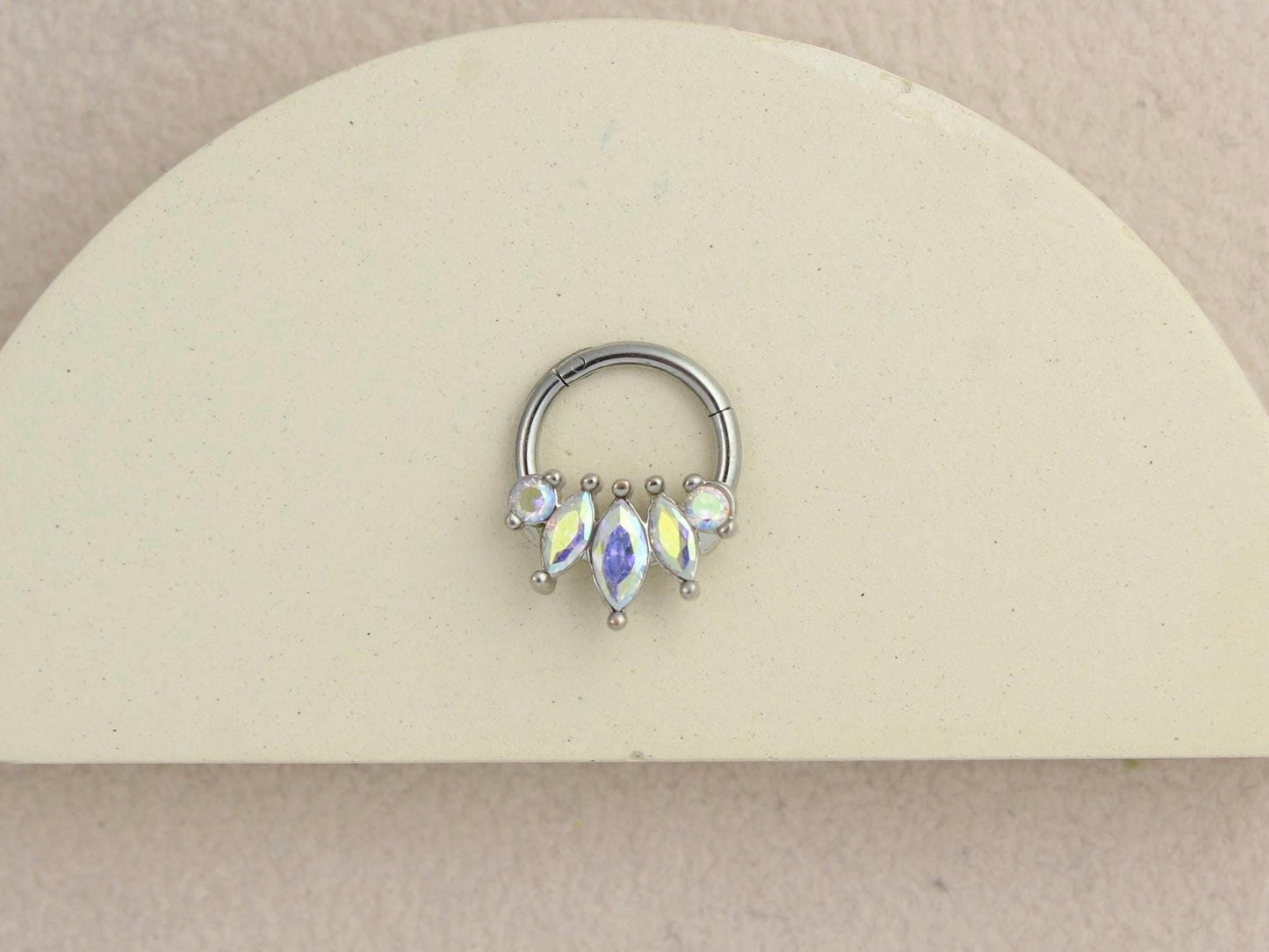 16G Septum Clicker Ring, Dainty Marquise Septum Hinged Hoop Ring, Silver Nose Piercing, Septum Piercing Jewelry