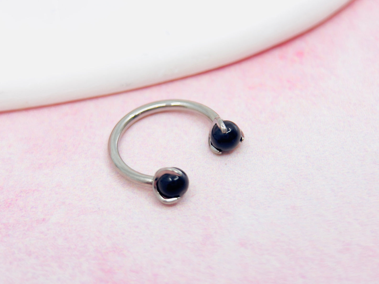 Implant Grade Titanium Natural Stone Black Horseshoe Hoop Ring, Internally Threaded Septum Piercing Hoop Ring, Septum Jewelry Ring