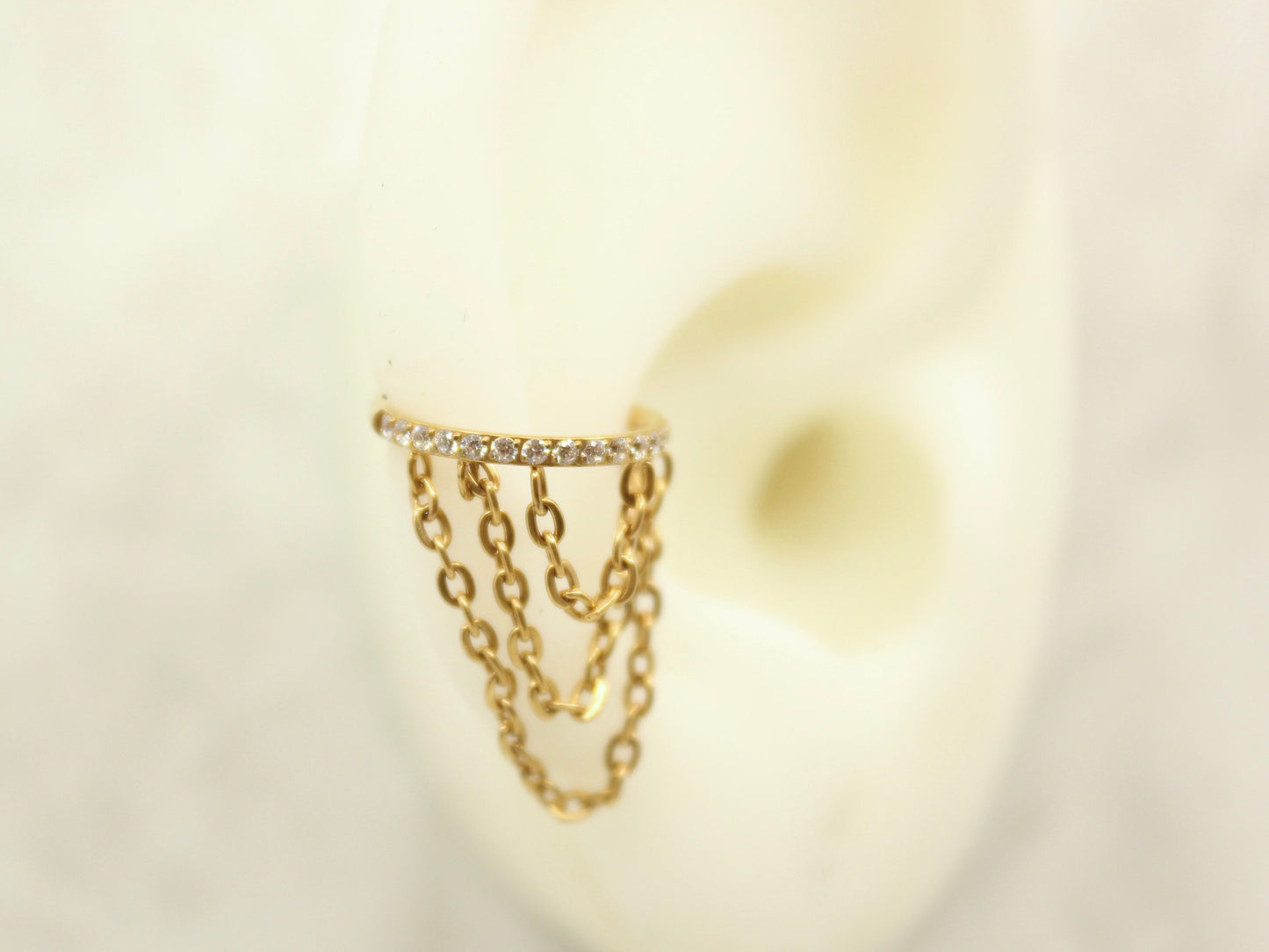 New • Dangling Chain Conch Hoop, Triple Chain Dangle Hoop Ring, Titanium Conch Cartilage Piercing Clicker Hoop Ring, Dangle Hoop Earring