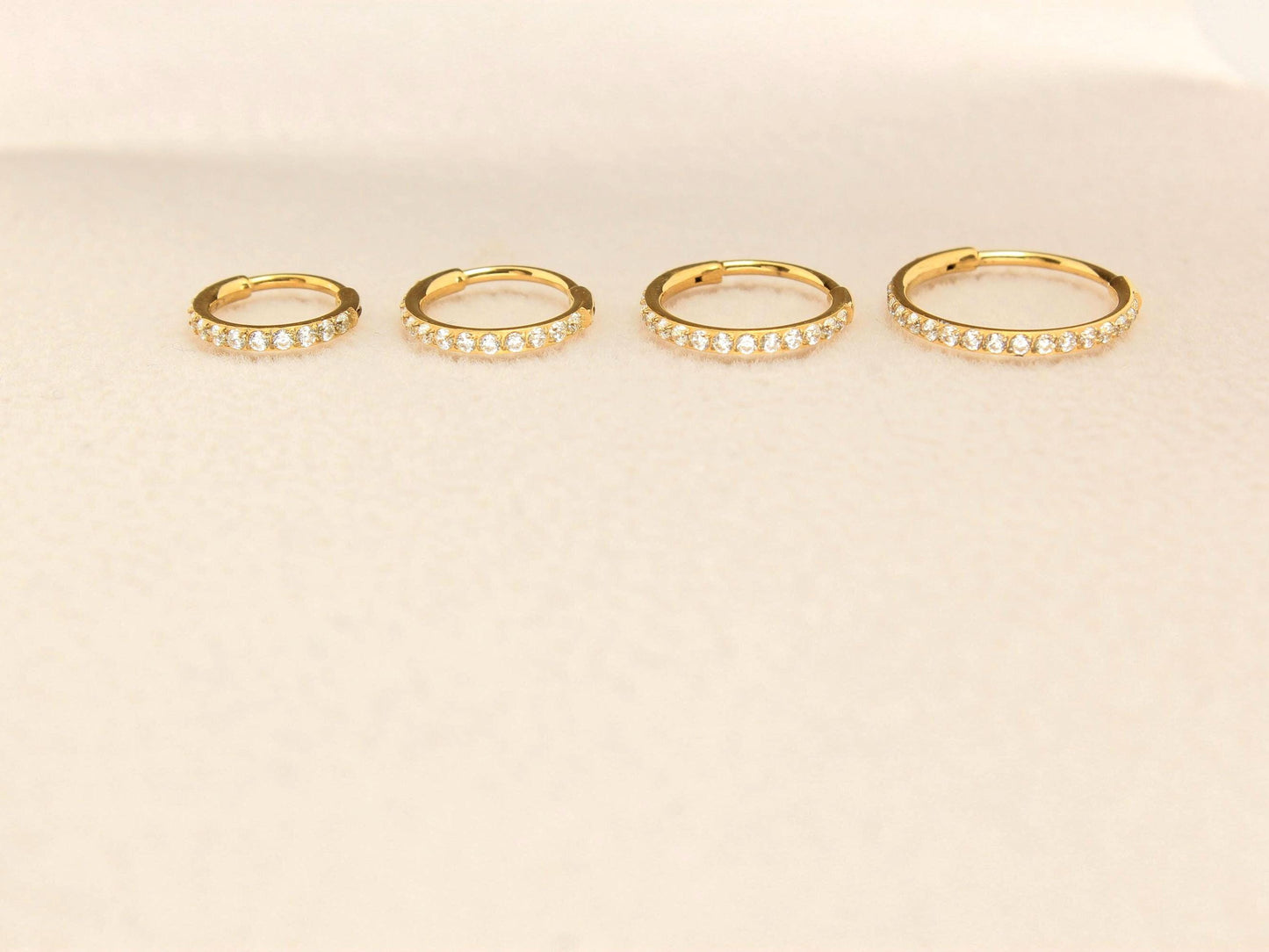 Titanium Nose Hoop Ring, 20g Dainty Gold CZ Nose Hoop Clicker Ring Piercing.