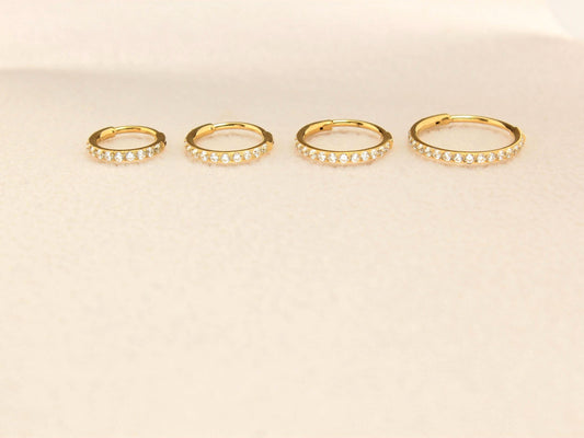 Titanium Nose Hoop Ring, 20g Dainty Gold CZ Nose Hoop Clicker Ring Piercing.