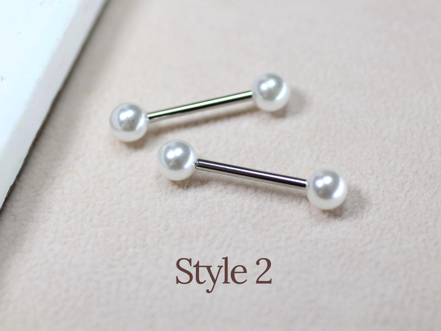 14g White Pearl Nipple Barbell, Cute Pearl Ball Nipple Ring Piercing , Surgical Steel Jewelry, Custom Body Jewelry