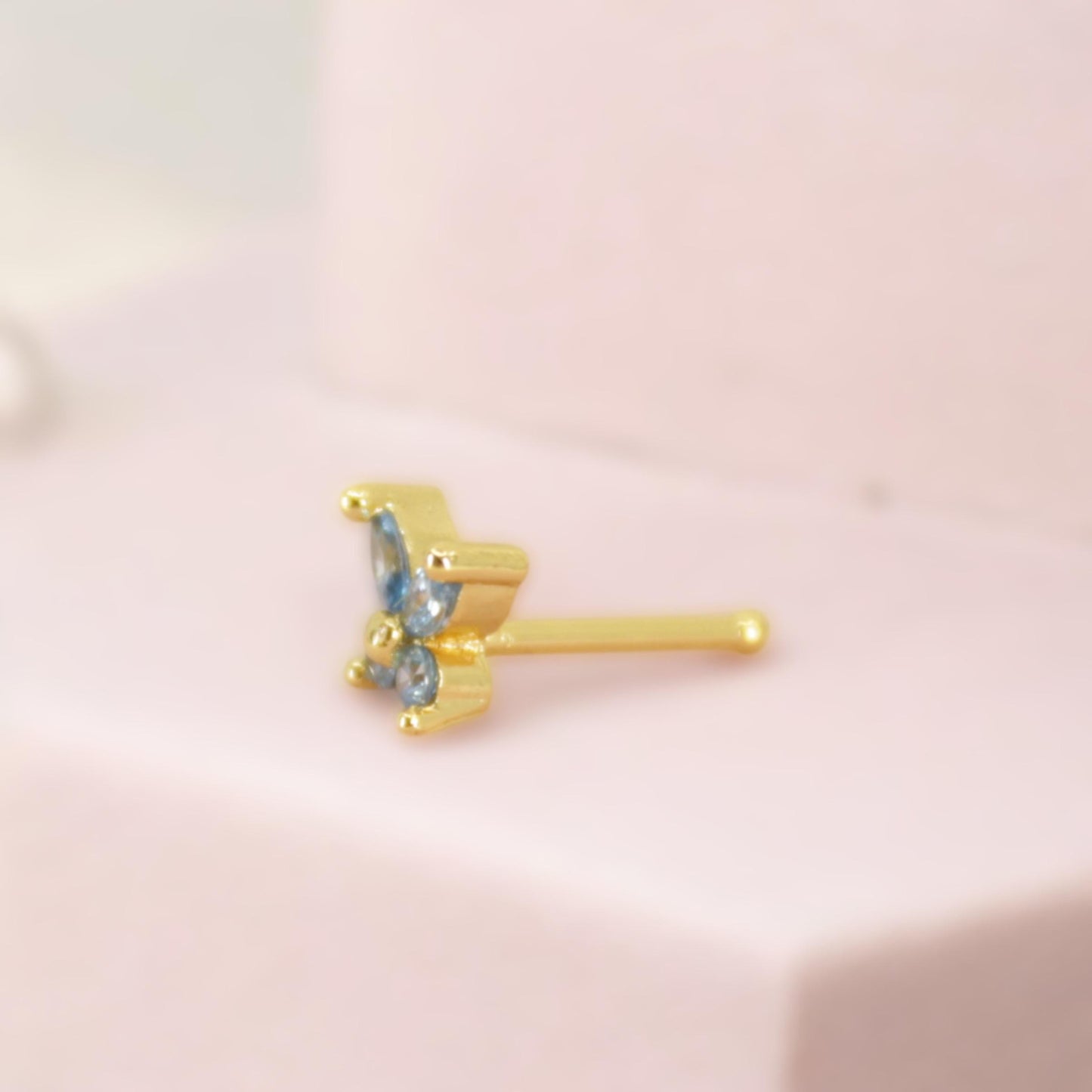20g Blue Gem Butterfly Nose Ball End Stud.